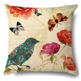 4PCS Home Cotton Decorative Spring Flower and Butterfly Throw Pillow Case Cushion Covers For Sofa Couch Bed Chair