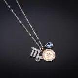 Sterling Silver Twelve Constellations Clavicle Zircon Diamonds Pendant Chain Jewelry Necklace