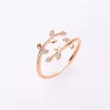 Fashion Jewelry Leaf Diamond Opening Ring Adjustable