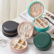 Circular Zipper Type PU Leather Jewelry Box For Girls and Women