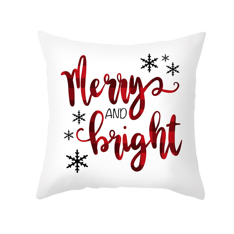 Home Decoration White Merry Christmas Bright Pillowcase Cotton Pillow Cover