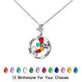 DIY Round Butterfly Birthstones Necklace with Name Engraved Custom Gift For Mom Friends