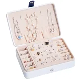Monolayer Leather Jewelry Box with Button For Girls and Women