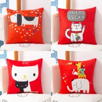 4PCS Home Cotton Decorative Cartoon Animals Throw Pillow Case Cushion Covers For Sofa Couch Bed Chair