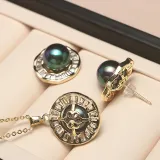 Mother's Day Gift Diamante Shell Pearl Flower Necklace Earrings Jewelry Set with Box