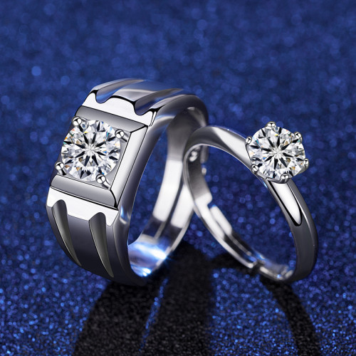 Silver Couple Rings Diamond For Engagement With Gift Box