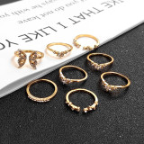 8PCS Gold Butterfly Bohemia Rhinestone Vintage Knuckle Stackable Finger Rings Set