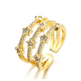 Three Rows Star Diamond Opening Adjustable Ring Gifts