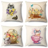 4PCS Home Cotton Decorative Cute Cartoon Cat Throw Pillow Case Cushion Covers For Sofa Couch Bed Chair