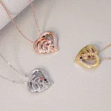 DIY Hollow Out Heart Birthstones Necklace with Name Engraved Custom Gift For Mom Friends