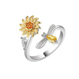 Sterling Silver Rotatable Anxiety Rings for Women Adjustable Cubic Zirconia Sunflower Jewelry Gift