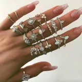 Hollow Out Bohemian Diamante Knuckle Rings Retro Set