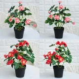 Artificial Plant Potted Rosa Multiflora Flower Green Plant Bonsai Decoration