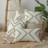 Tassels Decorative Geometric Striped Pillow Case Cushion Cover For Sofa Couch Bed Chair