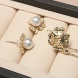 Diamante Jewelry Clover-Shaped Pearl Necklace and Earring Set For Women Girls With Box