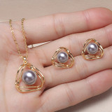 Mother's Day Gift Jewelry Geometry-Shaped Pearl Necklace and Earring Set with Box