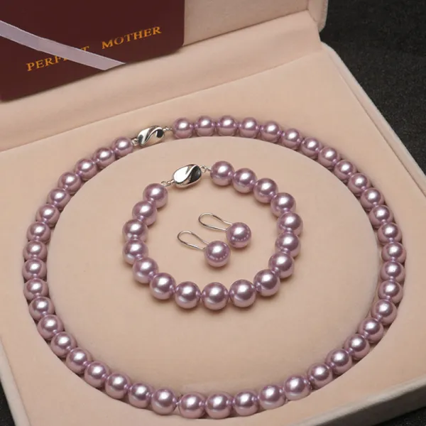 Pearl Necklace Set for Women Girls Round Shell Pearl Bracelet and Dangle Earrings Jewelry with Box