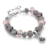 Flower Star Silver Beaded Bracelet Crystal Charm Zircon Diamond Bead Bracelet for Women