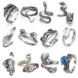 12PCS Snake Frog Animals Vintage Knuckle Stackable Finger Rings Set