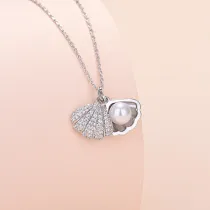 Sterling Silver Zircon Shell Pearl Shell Pendant Chain Jewelry Necklace