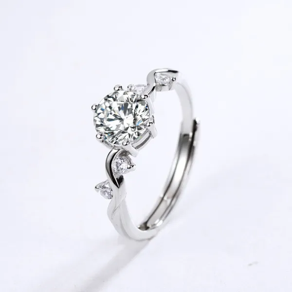 Silver Moissanite Shiny Diamond Ring For Women Girls With Gift Box