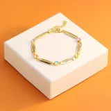 Birthstones Adjustable Bracelet with 6 Name Engraved Custom Gift For Mom Friends