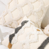Plush Bohemian Boho Tufted Geometric Style Living Room Sofa Decorative Soft Pillowcase Cushion Cover With Tassels