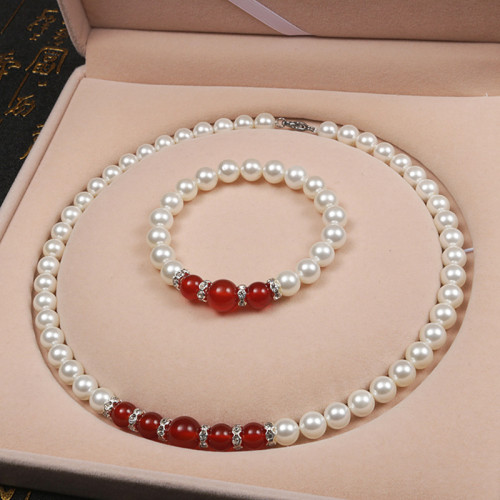 Jewelry for Women Girls Freshwater Pearl Agate Bracelet and Necklace Set With Box