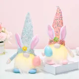 2PCS Easter LED Light Up Gnome Bunny Faceless Plush Doll Ornaments With Egg