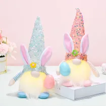 2PCS Easter LED Light Up Gnome Bunny Faceless Plush Doll Ornaments With Egg