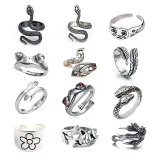 12PCS Snake Frog Animals Vintage Knuckle Stackable Finger Rings Set