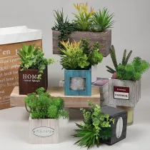 Artificial Succulent Plant Combination Wooden Potted Landscape Decoration