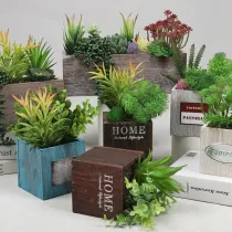 Artificial Succulent Plant Combination Wooden Potted Landscape Decoration