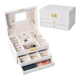 Three Layer Multi-function Drawer Jewelry Box with Lock For Girls and Women