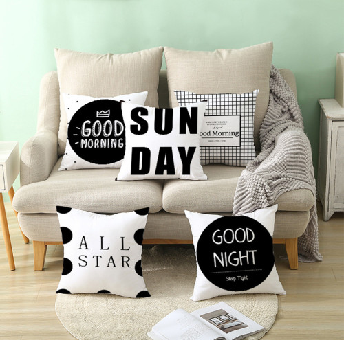 4PCS Home Cotton Decorative Black White Printed Throw Pillow Case Cushion Covers For Sofa Couch Bed Chair