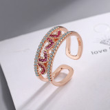 Fashion Jewelry Double Row Heart Full Diamond Opening Ring Gifts