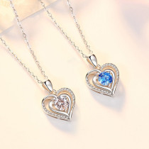 Sterling Silver Zircon Ocean Heart Pendant Chain Jewelry Necklace