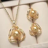 Mother's Day Gift Jewelry Geometry-Shaped Pearl Necklace and Earring Set with Box