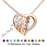 DIY Hollow Out Heart Birthstones Necklace with Name Engraved Custom Gift For Mom Friends