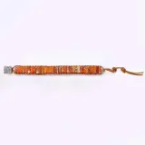 Handmade Bohemian Natural Stones Sunflower Button Adjustable Leather Bracelet for Women and Girls