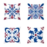 4PCS Chinese Style Geometry Decorative Throw Pillow Case Cushion Covers For Sofa Couch Bed Chair