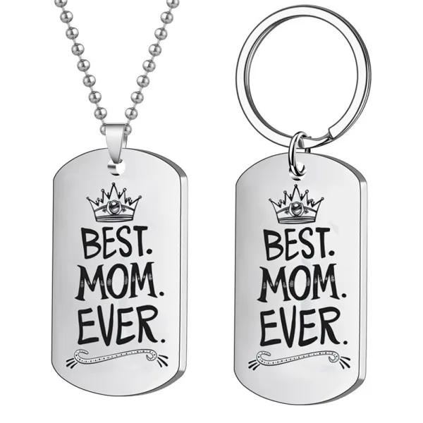 2PCS Mothers Day Gift Best Mom Stainless Steel Letter Keyring Necklace Pendant for Mom