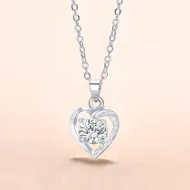 Sterling Silver Zircon Diamond Love Heart Pendant Chain Jewelry Necklace