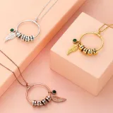 DIY Leaf Round Ring Necklace Bracelet Name Engraved Custom with Birth Stone