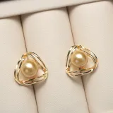 Mother's Day Gift Jewelry Geometry-Shaped Pearl Necklace and Earring Set with Box