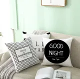 4PCS Home Cotton Decorative Black White Printed Throw Pillow Case Cushion Covers For Sofa Couch Bed Chair