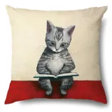 4PCS Home Cotton Decorative Cute Cartoon Cat Throw Pillow Case Cushion Covers For Sofa Couch Bed Chair