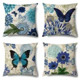 4PCS Home Cotton Decorative Spring Flower and Butterfly Throw Pillow Case Cushion Covers For Sofa Couch Bed Chair