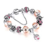 Women Crown Silver Beaded Crystal Charm Bead Girly Heart Bracelet