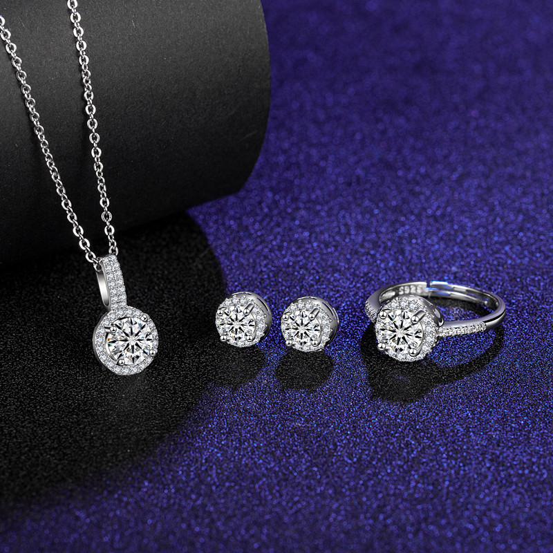 Silver Zircon Diamond Round Pendant Chain Jewelry Earrings Necklaces Rings Jewelry Sets